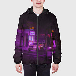 Куртка с капюшоном мужская Неоновый ночной переход - Фиолетовый, цвет: 3D-черный — фото 2
