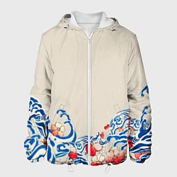 Куртка с капюшоном мужская Японский орнамент волн, цвет: 3D-белый