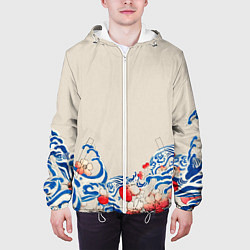 Куртка с капюшоном мужская Японский орнамент волн, цвет: 3D-белый — фото 2