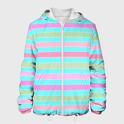 Куртка с капюшоном мужская Pink turquoise stripes horizontal Полосатый узор, цвет: 3D-белый