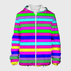 Куртка с капюшоном мужская Multicolored neon bright stripes, цвет: 3D-белый