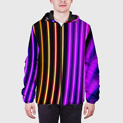 Куртка с капюшоном мужская Неоновые линейные фонари - Фиолетовый, цвет: 3D-черный — фото 2