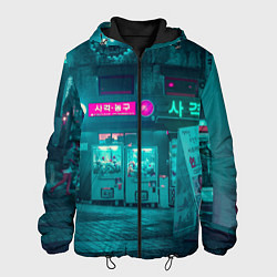 Куртка с капюшоном мужская Неоновые улицы - Светло-синий, цвет: 3D-черный
