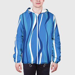 Куртка с капюшоном мужская Синие и белые волны, цвет: 3D-белый — фото 2