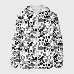 Куртка с капюшоном мужская Black and white alphabet and numbers, цвет: 3D-белый
