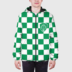 Куртка с капюшоном мужская ФК Ахмат на фоне бело зеленой формы в квадрат, цвет: 3D-черный — фото 2