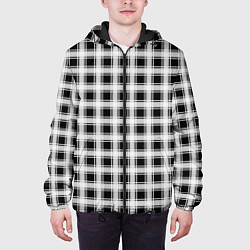 Куртка с капюшоном мужская Black and white tartan check, цвет: 3D-черный — фото 2