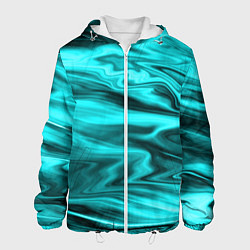 Куртка с капюшоном мужская Неоновый бирюзовый мраморный узор, цвет: 3D-белый