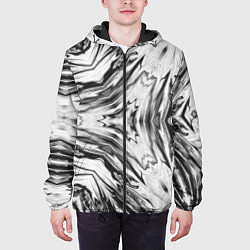 Куртка с капюшоном мужская Черно-белый абстрактный узор Трио, цвет: 3D-черный — фото 2