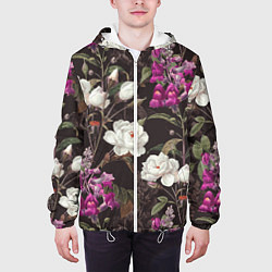 Куртка с капюшоном мужская Цветы Ночные Розы, цвет: 3D-белый — фото 2