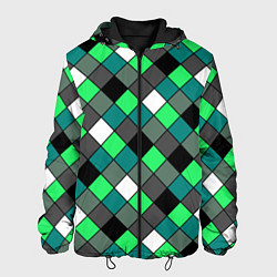 Куртка с капюшоном мужская Геометрический узор в зеленых и черный тонах, цвет: 3D-черный