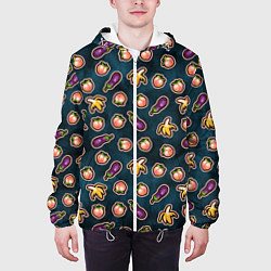 Куртка с капюшоном мужская Баклажаны персики бананы паттерн, цвет: 3D-белый — фото 2