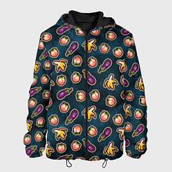 Куртка с капюшоном мужская Баклажаны персики бананы паттерн, цвет: 3D-черный
