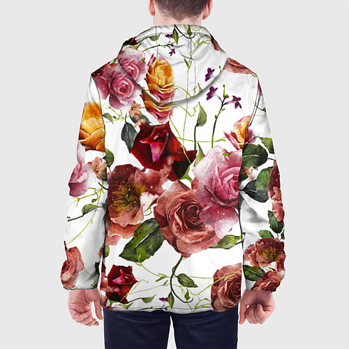 Мужская куртка Цветы Нарисованные Красные и Розовые Розы / 3D-Черный – фото 4