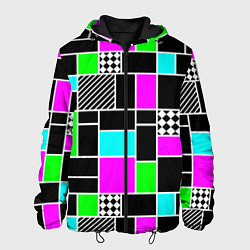 Куртка с капюшоном мужская Неоновый геометрический узор на черном, цвет: 3D-черный