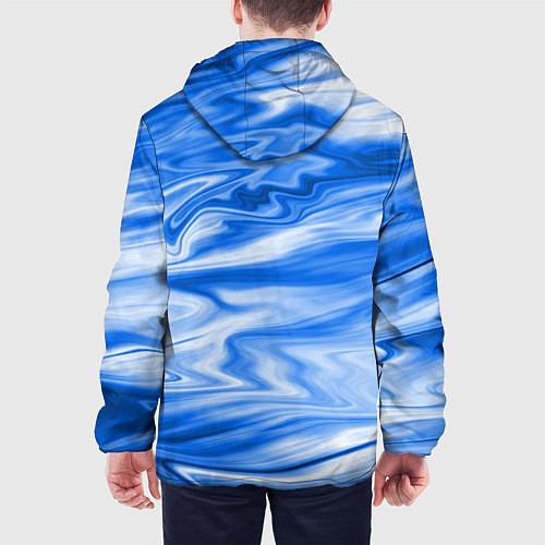 Мужская куртка Бело синий абстрактный фон Волны / 3D-Черный – фото 4