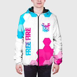 Куртка с капюшоном мужская Free Fire neon gradient style: символ и надпись ве, цвет: 3D-черный — фото 2