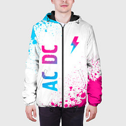 Куртка с капюшоном мужская AC DC neon gradient style: символ и надпись вертик, цвет: 3D-черный — фото 2