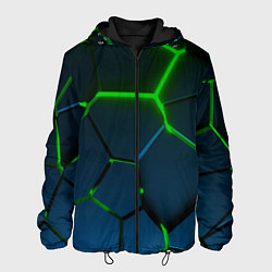 Куртка с капюшоном мужская Разлом зеленых неоновых плит - геометрия, цвет: 3D-черный