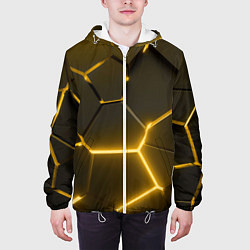 Куртка с капюшоном мужская Золотые неоновые геометрические плиты, цвет: 3D-белый — фото 2