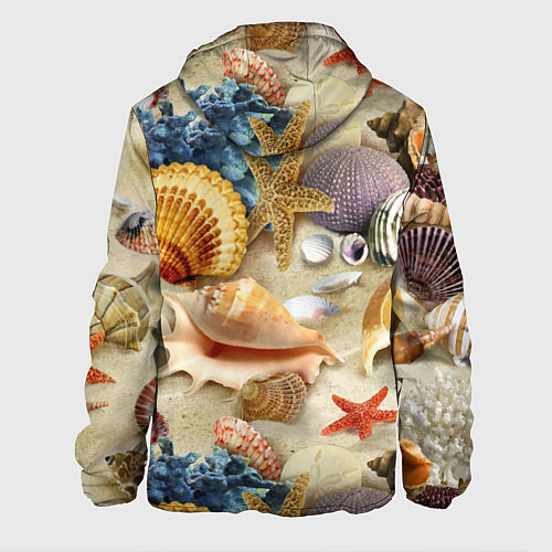Мужская куртка Морские раковины, кораллы, морские звёзды на песке / 3D-Белый – фото 2