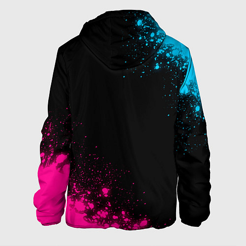 Мужская куртка Free Fire - neon gradient: символ и надпись вертик / 3D-Черный – фото 2