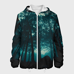 Куртка с капюшоном мужская Тёмный лес на закате, цвет: 3D-белый