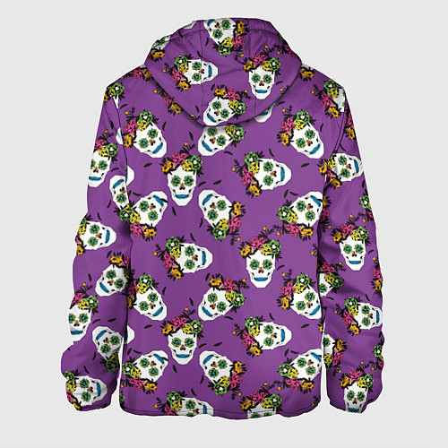 Мужская куртка Сахарные черепа на фиолетовом паттерн / 3D-Белый – фото 2