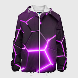 Куртка с капюшоном мужская Фиолетовые неоновые геометрические плиты, цвет: 3D-белый