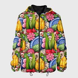 Куртка с капюшоном мужская Тюльпаны объемные листья и цветы, цвет: 3D-черный
