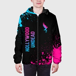 Куртка с капюшоном мужская Hollywood Undead - neon gradient: символ и надпись, цвет: 3D-черный — фото 2