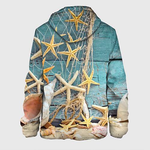 Мужская куртка Натюрморт из сети, морских звёзд и ракушек - лето / 3D-Белый – фото 2