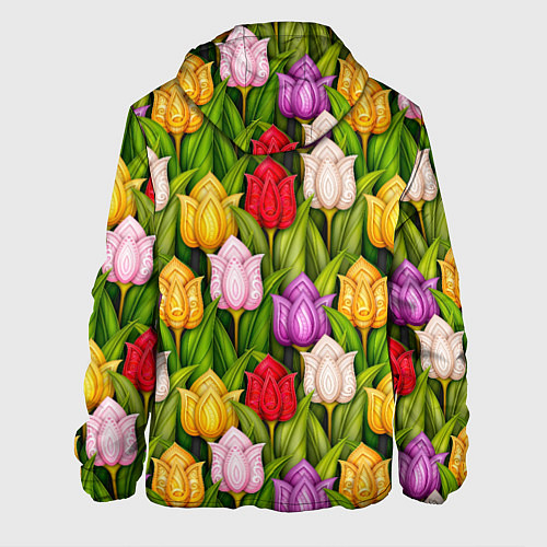 Мужская куртка Объемные разноцветные тюльпаны / 3D-Белый – фото 2