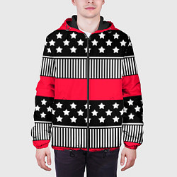 Куртка с капюшоном мужская Red and black pattern with stripes and stars, цвет: 3D-черный — фото 2