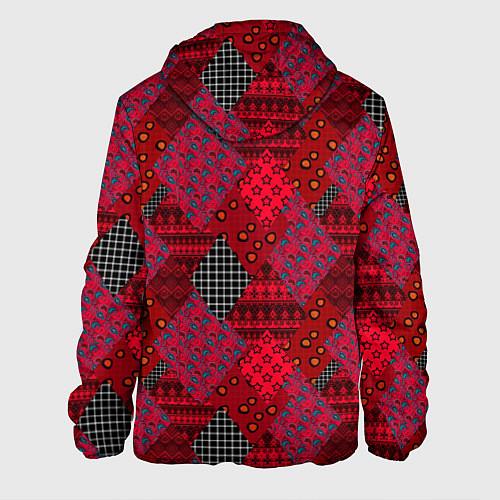 Мужская куртка Красный лоскутный узор пэчворк / 3D-Белый – фото 2