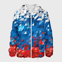Куртка с капюшоном мужская Полигональный флаг России!, цвет: 3D-белый