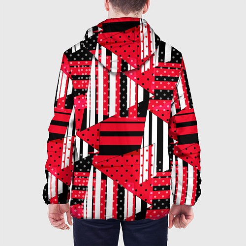 Мужская куртка Красный, черный и белый горошек и полоска, пэчворк / 3D-Черный – фото 4