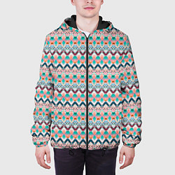 Куртка с капюшоном мужская Многоцветный полосатый восточный орнамент, цвет: 3D-черный — фото 2