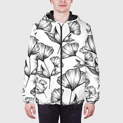 Куртка с капюшоном мужская Графичные цветы на белом фоне, цвет: 3D-черный — фото 2