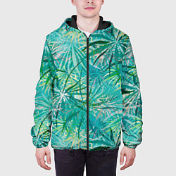 Куртка с капюшоном мужская Тропические листья на зеленом фоне, цвет: 3D-черный — фото 2