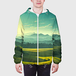 Куртка с капюшоном мужская Зелёная долина, пейзаж, цвет: 3D-белый — фото 2