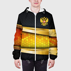 Куртка с капюшоном мужская Black & gold - герб России, цвет: 3D-белый — фото 2