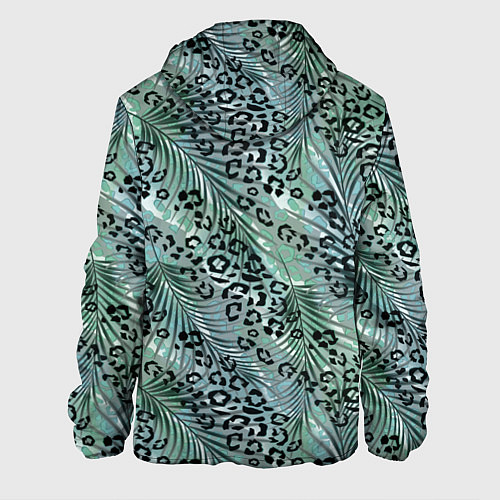 Мужская куртка Листья пальмы на леопардовом серо - зеленом фоне / 3D-Белый – фото 2
