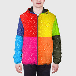 Куртка с капюшоном мужская Капли дождя на цветных подложках - паттерн, цвет: 3D-черный — фото 2