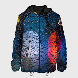 Куртка с капюшоном мужская Разноцветные огни сквозь дождевое стекло, цвет: 3D-черный