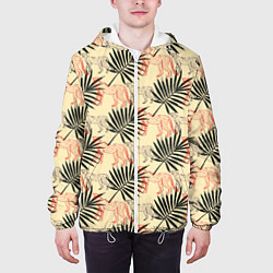 Куртка с капюшоном мужская Пальмы и гепард узор, цвет: 3D-белый — фото 2