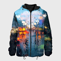 Куртка с капюшоном мужская Город через дождевое стекло, цвет: 3D-черный