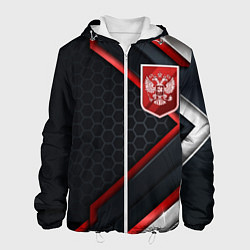 Куртка с капюшоном мужская Герб России - объемные пластины на фоне, цвет: 3D-белый