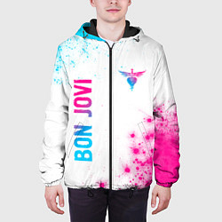 Куртка с капюшоном мужская Bon Jovi neon gradient style: надпись, символ, цвет: 3D-черный — фото 2