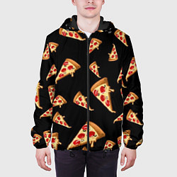Куртка с капюшоном мужская Куски пиццы на черном фоне, цвет: 3D-черный — фото 2